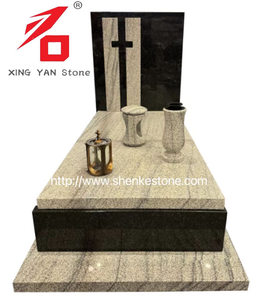 Kaasaegne graniidist kujundatud matusemonument (koos matusevaasi ja laternaga)